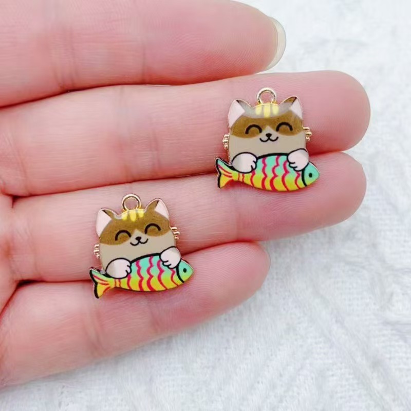 10pcs 국경 간 판매 만화 귀여운 합금 고양이 물고 - Mobile & Tablet Accessories 리뷰 및 가격