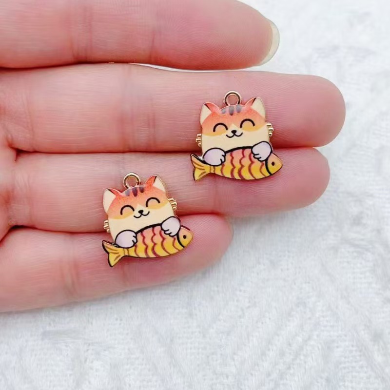 10pcs 국경 간 판매 만화 귀여운 합금 고양이 물고 - Mobile & Tablet Accessories 리뷰 및 가격